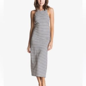 ROXY Amo Nuevo Striped Open Back Midi Bodycon Dress.